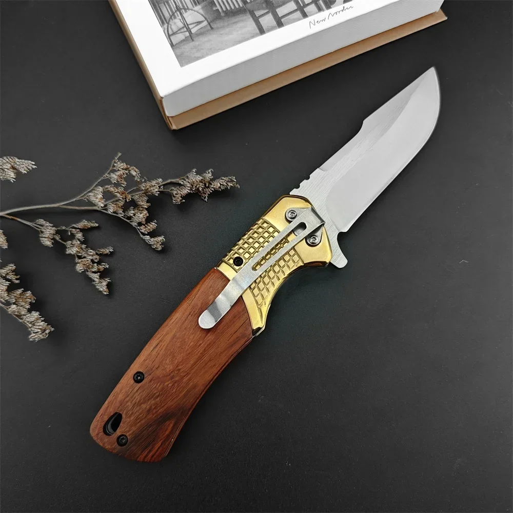 DA96 Pocket Folding Knife 5Cr13Mov Blade Wooden Handle Outdoor Camping Hunting Knives Tactical Survival EDC Tool for Man Gifts