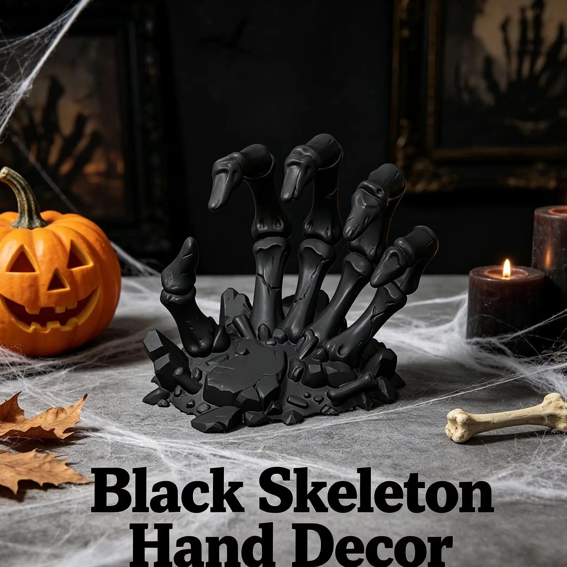 Gothic style skeleton hand central ornament, 3D printed rock base skeleton palm ring storage rack, Halloween desktop ornament