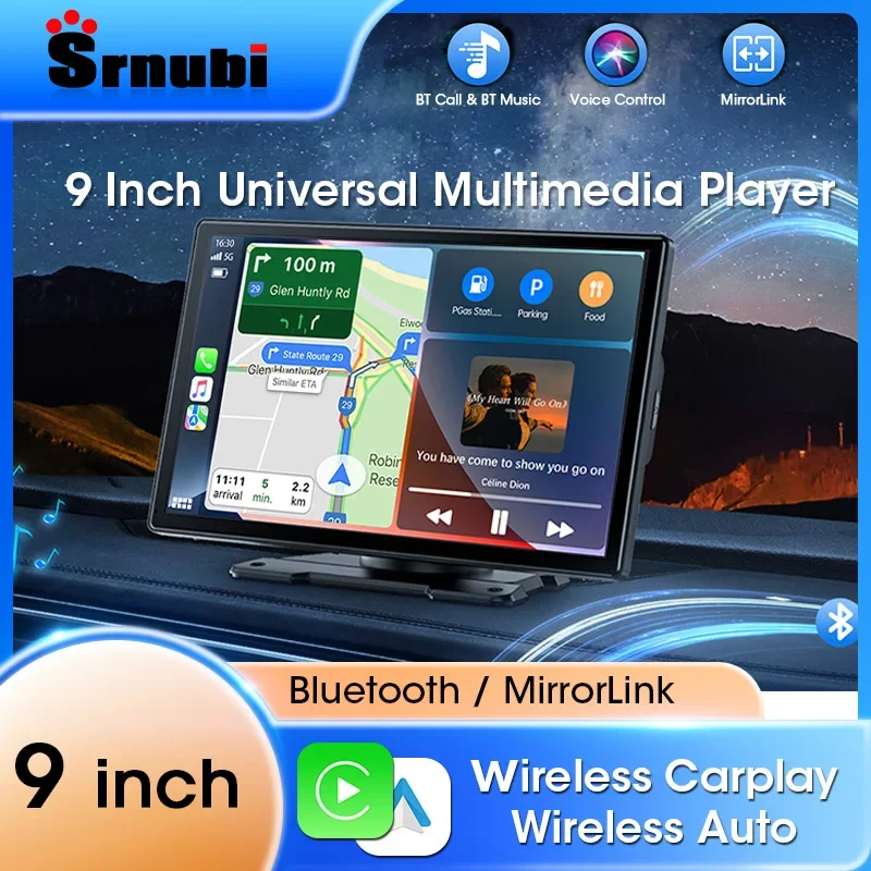 Autoradio universale da 9 pollici Wireless CarPlay Android Auto Multimedia Video Player Touch Screen portatile per Kia Toyota Ford VW