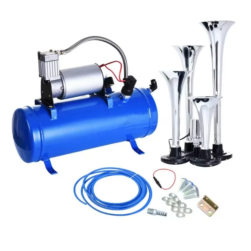 

150DB Super Loud Train Horns 6L Air Tank Air Compressor 4 Trumpet Denso For Car 12v 24v Music