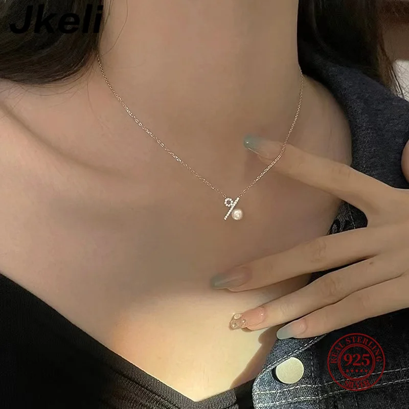 

Jkeli -100% 925 Sterliing Silver Heart Clavicle Chain Necklace For Women Sweet Natural Freshwater Pearl Neckalce Wedding Jewelry