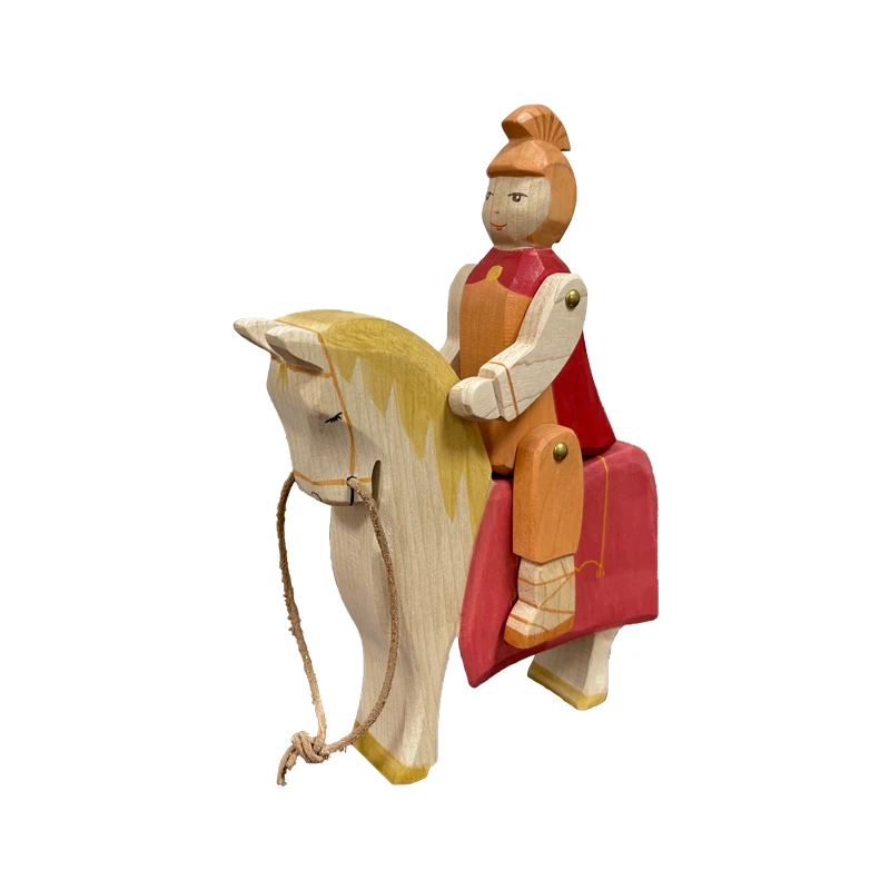 Knight Pegdolls in legno cavallo da guerra castello di fiaba medievale Montessori figura fatta a mano blocchi di giocattoli in legno per bambini educativi