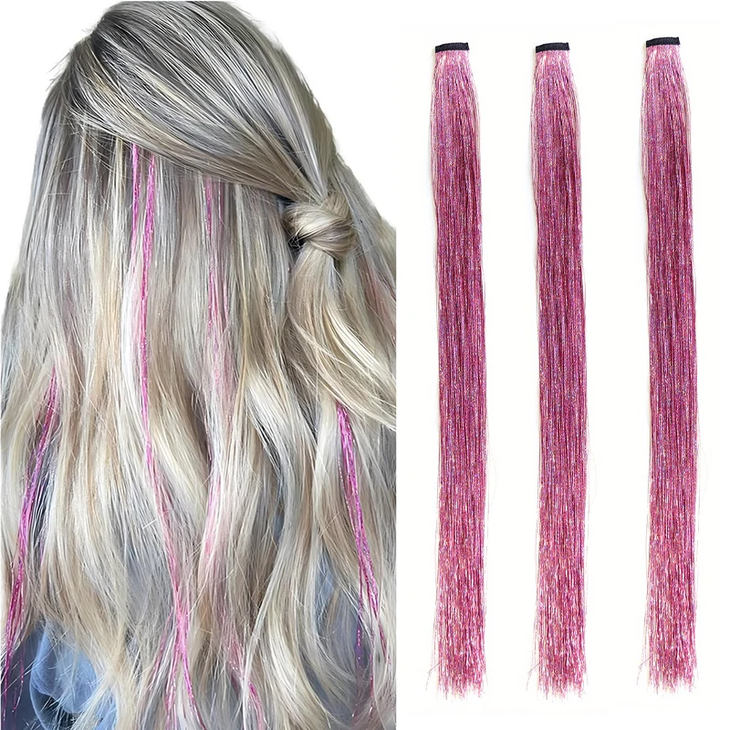 Hair Tinsel Clip in 22Inch Glitter Tinsel Hair Extensions Heat Resistant Clip in Hair Tinsel Sparkle Fairy Hair Accessories