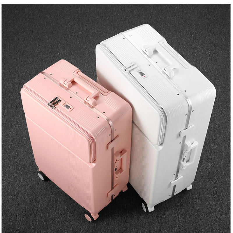 Aluminum Frame Rolling Luggage Travel Suitcase Large Capacity Trunk Front Opening Carry-on Box Universal Wheel with Cup Holder