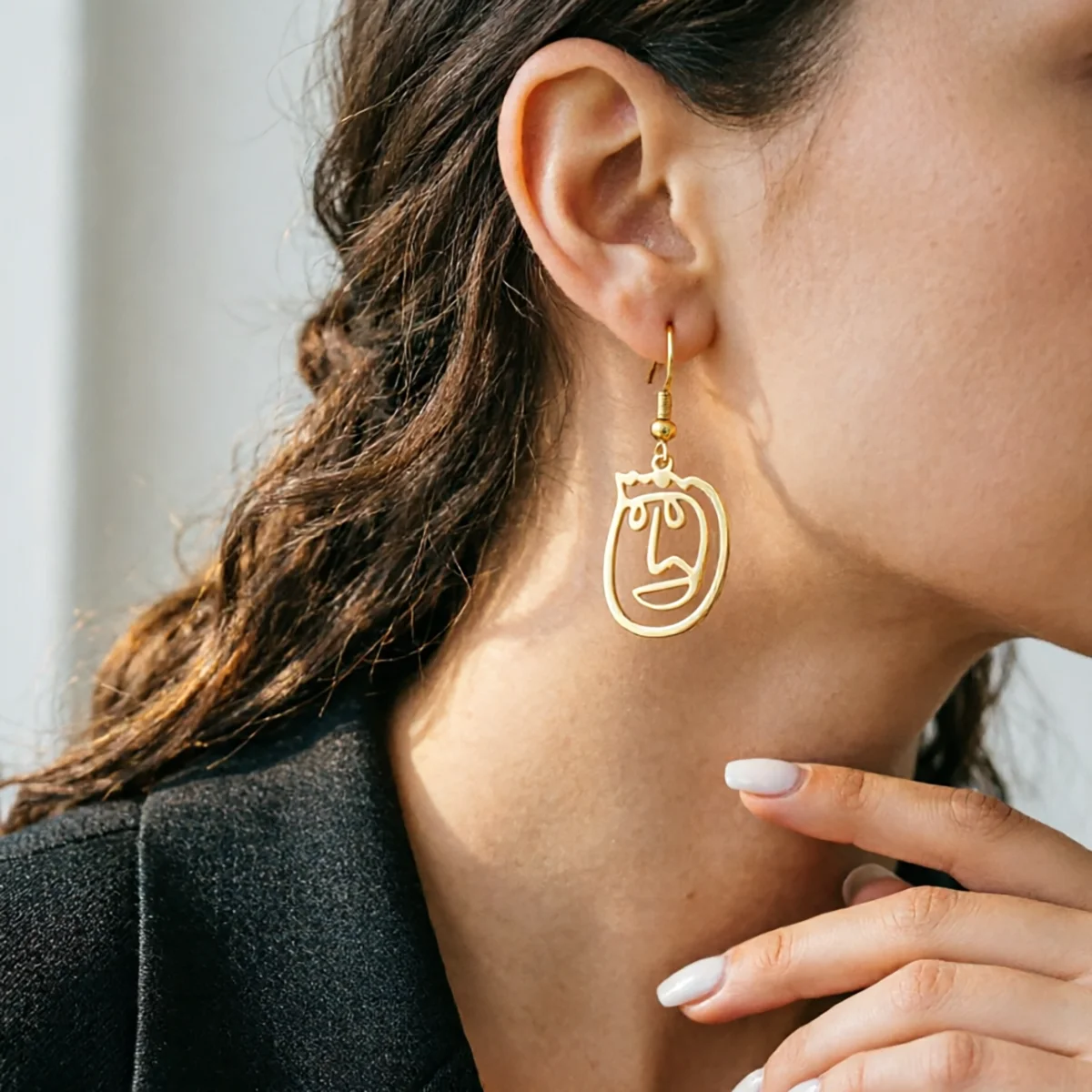 Todorova Trend Abstract Irregular Face Statue Pendants Stainless Steel Statement Chic Dangle Earrings Necklace For Women