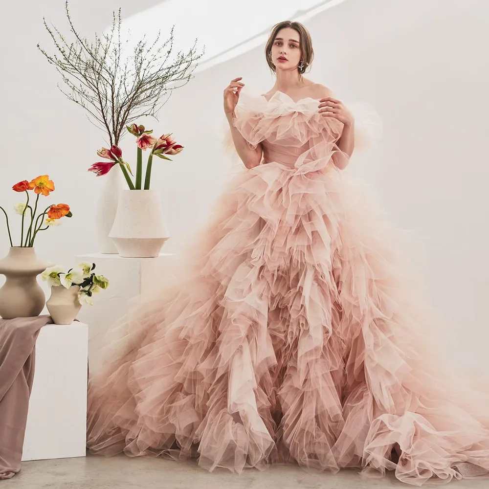 

Dreamlike Blush Pink Volume Tulle Wedding Dresses Colorful Tutu Tulle Ball Gowns Princess Bridal Dress