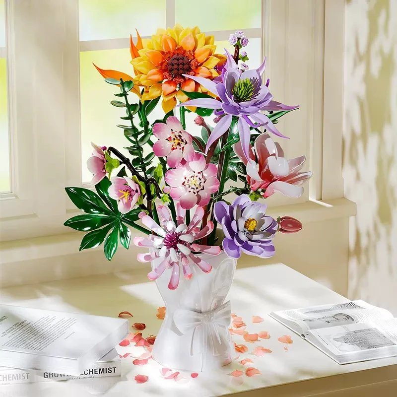 Building Blocks Flower Collection Set Multiple Bouquets Bricks DIY Model Kit Mother's Day Valentine's Day Gift for Her Mom Girls
