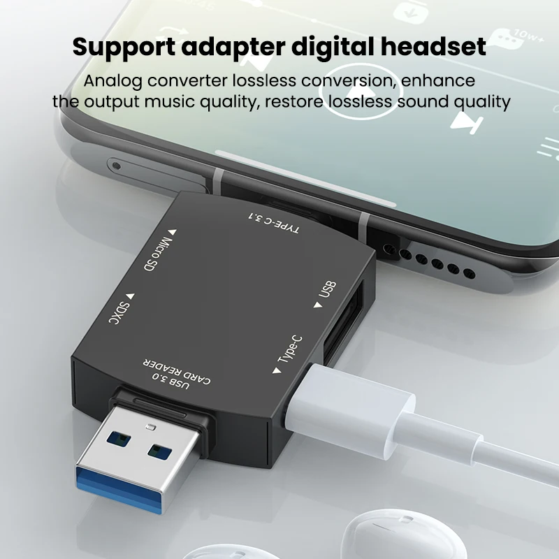 قارئ بطاقات مايكرو Sd من Olaf 6 في 1 OTG من النوع C 3.1 إلى محول Usb 3.0 TF قارئ بطاقات ذاكرة فلاش USB للهاتف والكمبيوتر