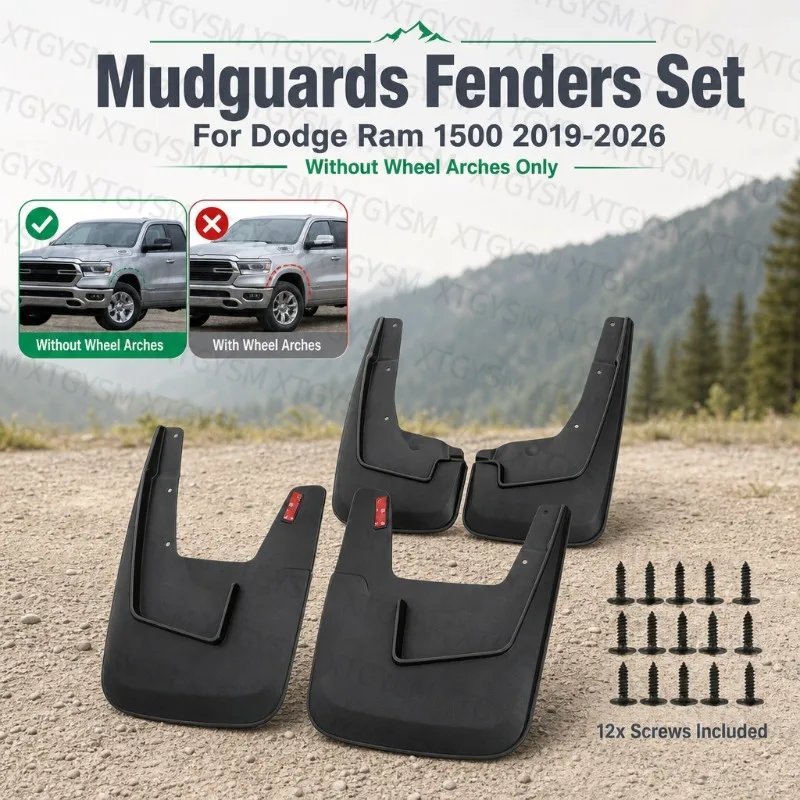 For Dodge Ram 1500 2019-2026 Without Wheel Arches Mud Flaps Tire Splash Guards Black 4PCS Car Accessories Fenders Protector