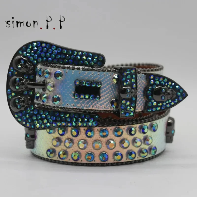 2024 Designer Rhinestones Belt Bb Belts Simon For Men Women Shiny Diamond Skull Belt Black Blue White Multicolour 61 Colors