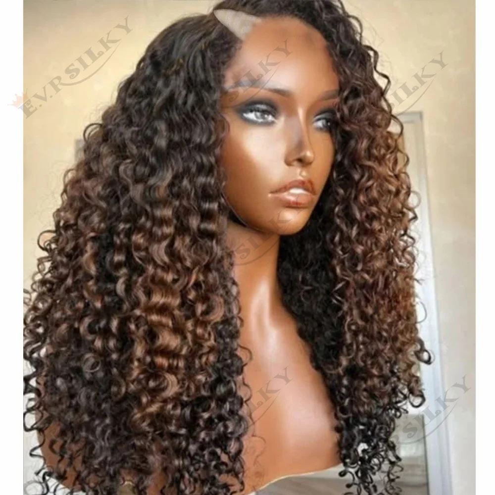 

Парик V-образной формы из натуральных необработанных волос, каштаново-русый, кудрявый, машинной работы, с заколками, легко надевается