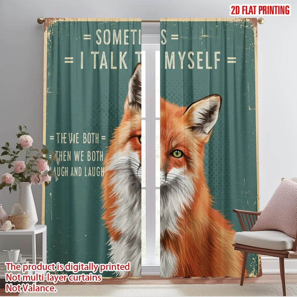 

2pcs 2D flat printing Window Curtains Fox Sometimes I Talk Myself Laugh 100% Polyester Fabric Without Electricity Party