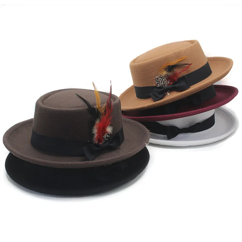 Vintage Distressed Top Jazz Hat Gentleman Hat Faux Wool British Style Hat Stage Hat