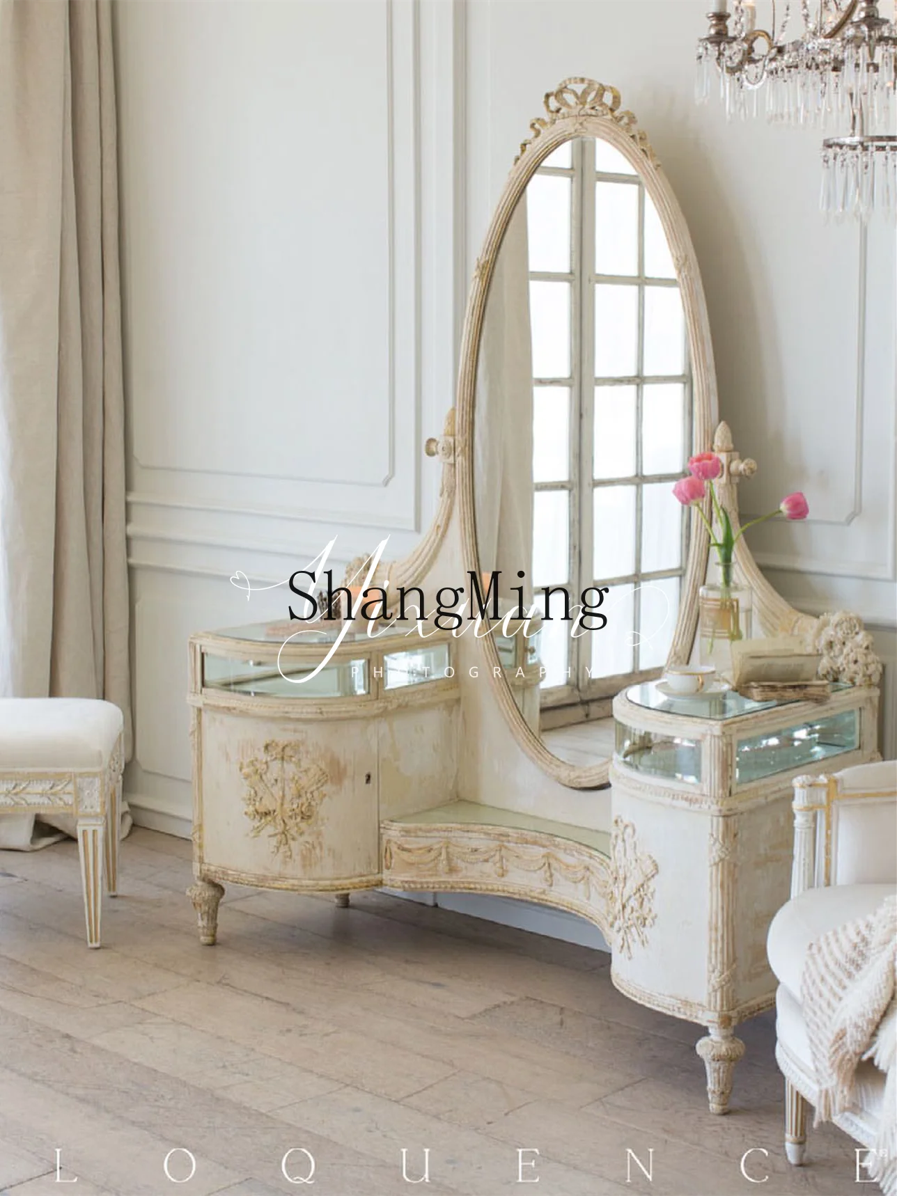 

CL retro old hand-carved large storage full body fitting mirror high-end furniture