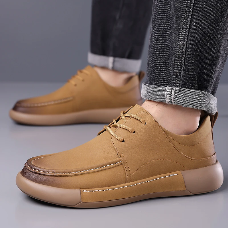 

Quality Business Fashion Casual Shoes Luxury Brand Business Office Versatile Leather Shoes Men Lace Up Flat Bottom Driving Shoes