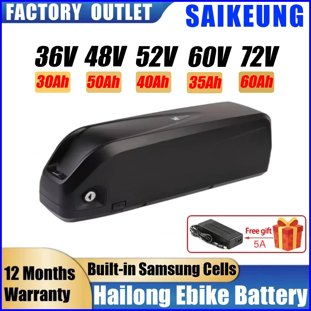 

Hailong 48v E Bike Akku 20ah 30 40ah Lithium Battery 1500w 36v 52v 72v Electric Bicycle Bafang S07-b Ebike 2000w Motor 50ah 60ah