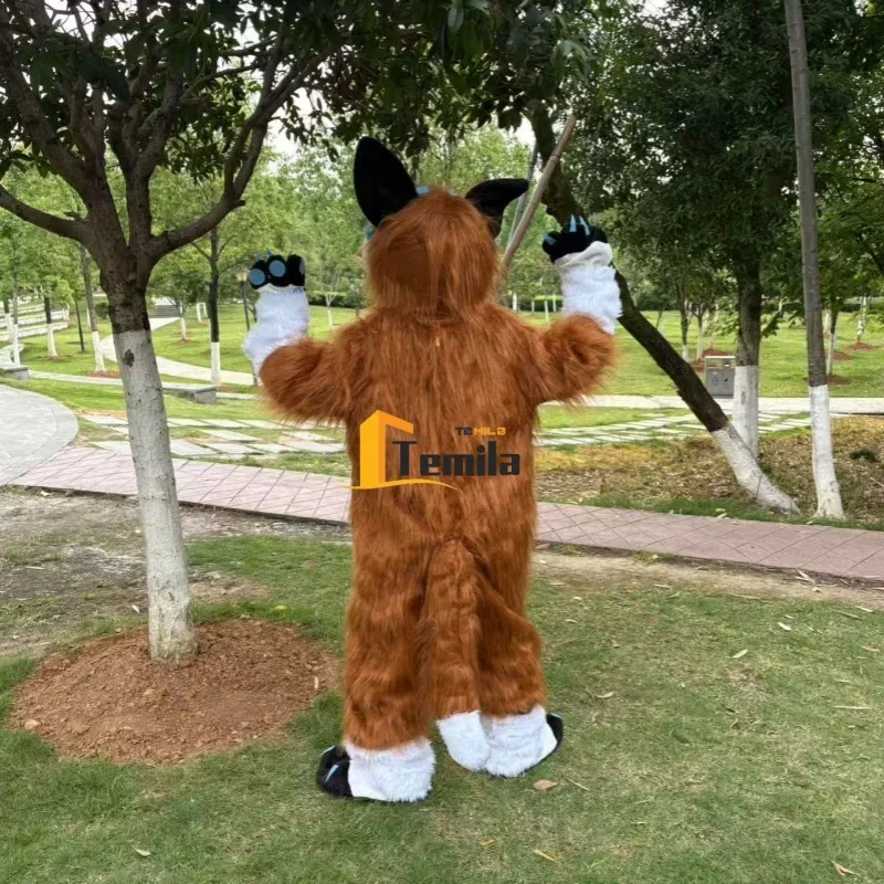 التميمة الدعائم الطرف فرو طويل فروي أجش الكلب الأرجواني الثعلب Fursuit الذئب التميمة الكبار الإعلان الحدث تأثيري حلي