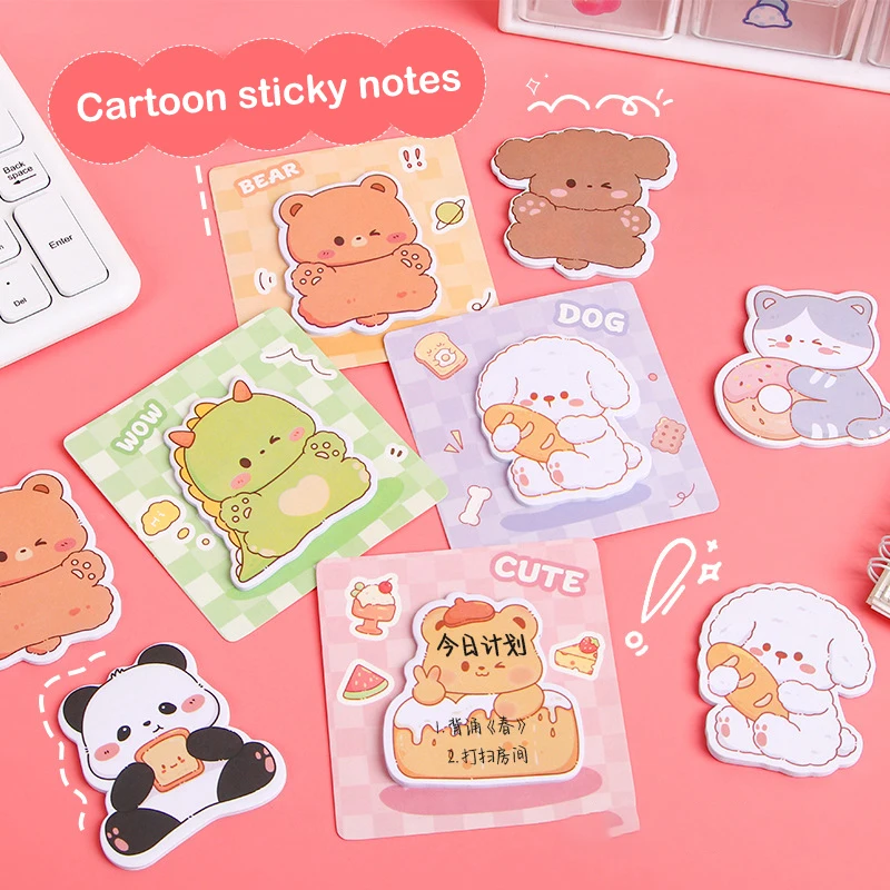 10Pcs/Lot Cute Creative Cartoon Animal Shaped Sticky Tearable Note Book Notes Notepad Memo Pads Children Gifts Office Supplies