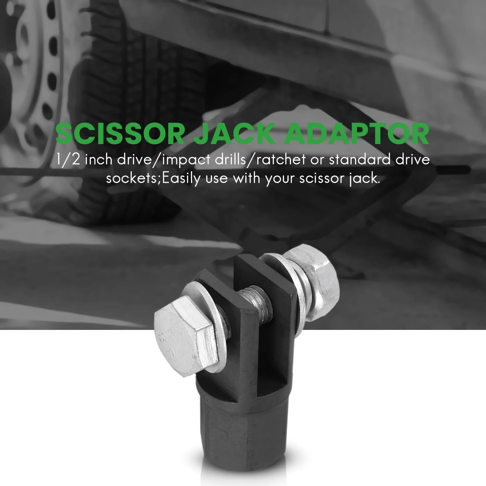 Scissor Jack Adaptor 1/2 Inch for Use with 1/2 Inch Drive or Impact Wrench Tools IJA001