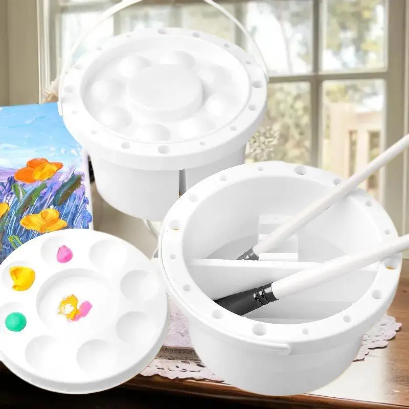3 في 1 فرشاة غسالة دلو مع غطاء لوحة حامل فرشاة الرسم الفن المائية النفط اللوحة أدوات تنظيف فرش صينية حوض #5