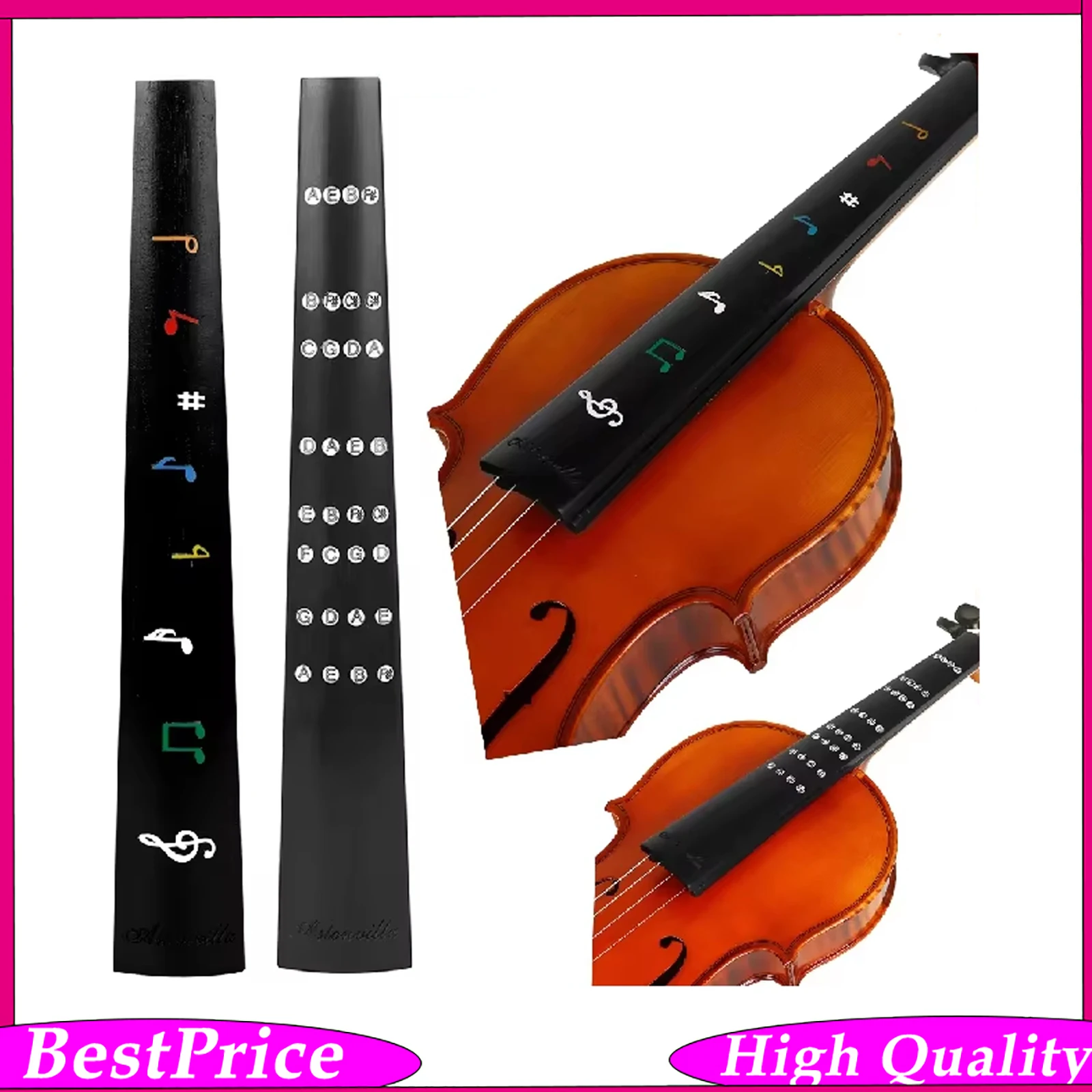 4/4 Violin Ebony Fingerboard with Note Hand Inlay Shells String Instrument Accessory for Violinists