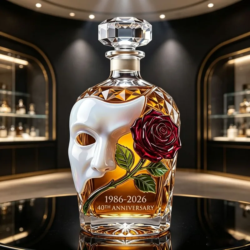 Phantom of the Opera Crystal Whiskey Decanter 1986-2026 40th Anniversary Mask Red Rose Liquor Bottle Home Bar Decor Musical