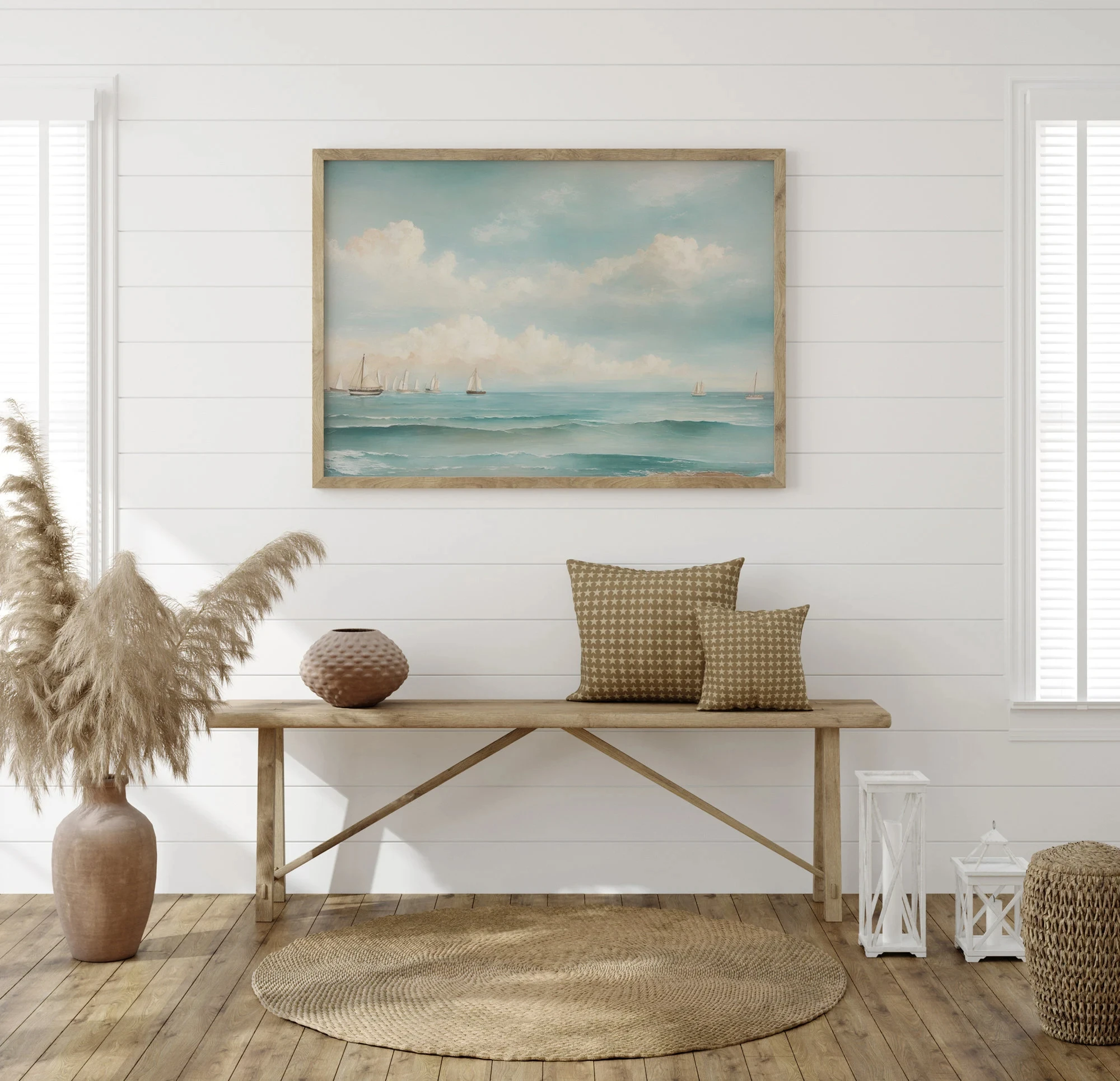 Retro Watercolor Ocean Wall Art Poster Nautical Sailboat Oil Painting Prints on Canvas Living Room Home Decor Gift Idea