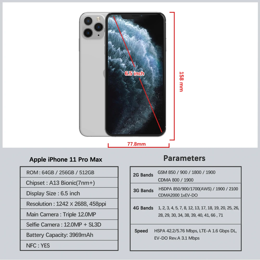 Apple iPhone 11 Pro / 11Pro Max 64GB 256GB ROM 5.8'&6.5' Genuine OLED Face ID A13 4G Unlocked 11 pro/ 11 pro max phone