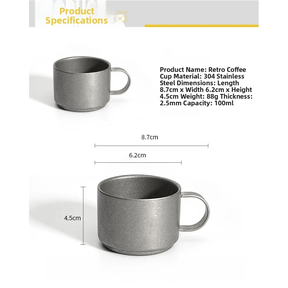

Gray Vintage Coffee Cup Double Wall Coffee Cup Coffee Insulated Cup 304 Stainless Steel Double-wall Insulation