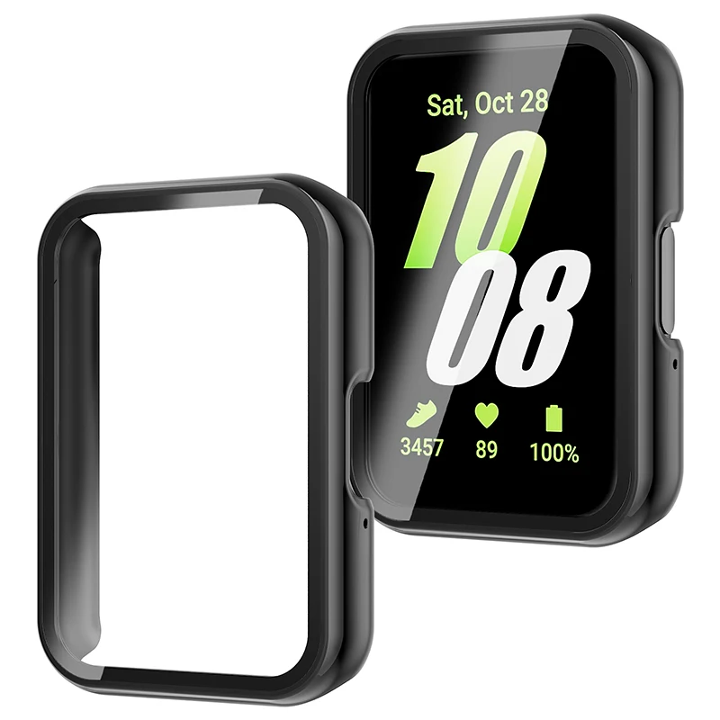 Funda protectora de pantalla para reloj inteligente Samsung Galaxy Fit 3, Protector de pantalla de vidrio templado, parachoques de PC duro, cubierta