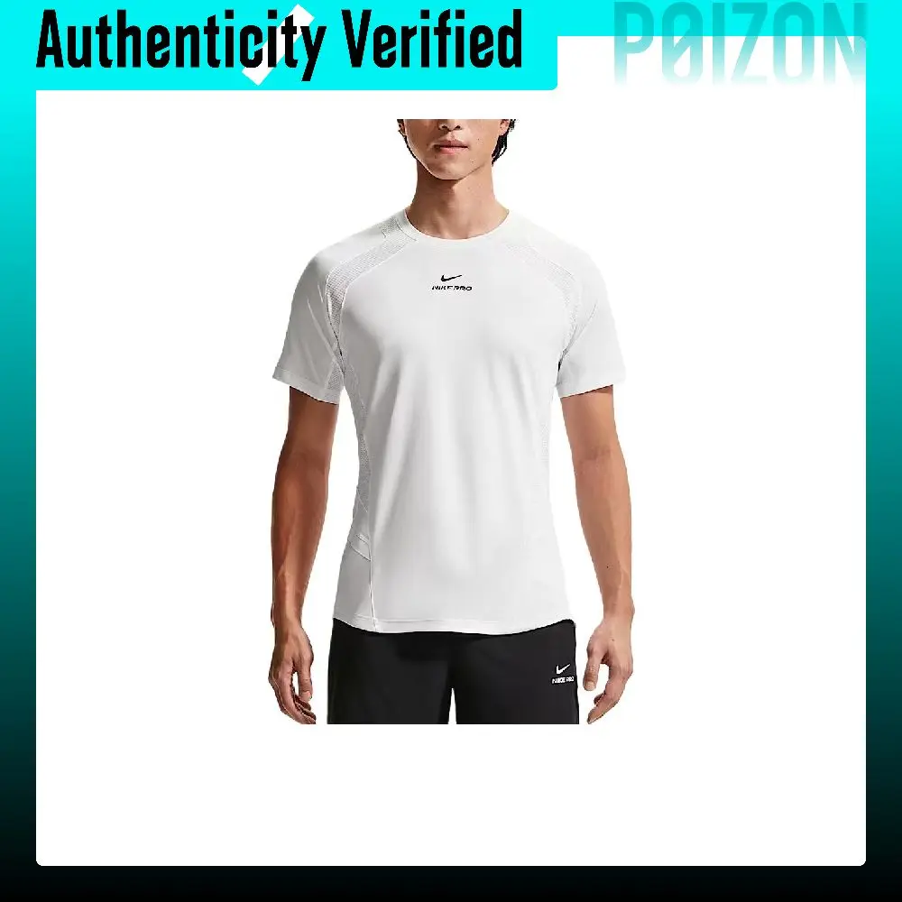 Nike Pro Quick-Dry T-Shirts Men's White/White/Black Crew Neck Moderate Straight Fit IF2215-100