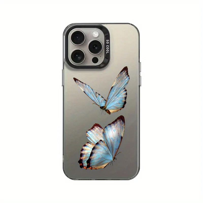 

Blue butterfly design phone case for iPhone 17 16 15 14 13 12 11 Pro/ Max/Plus shock-proof rear cover anti-fingerprint