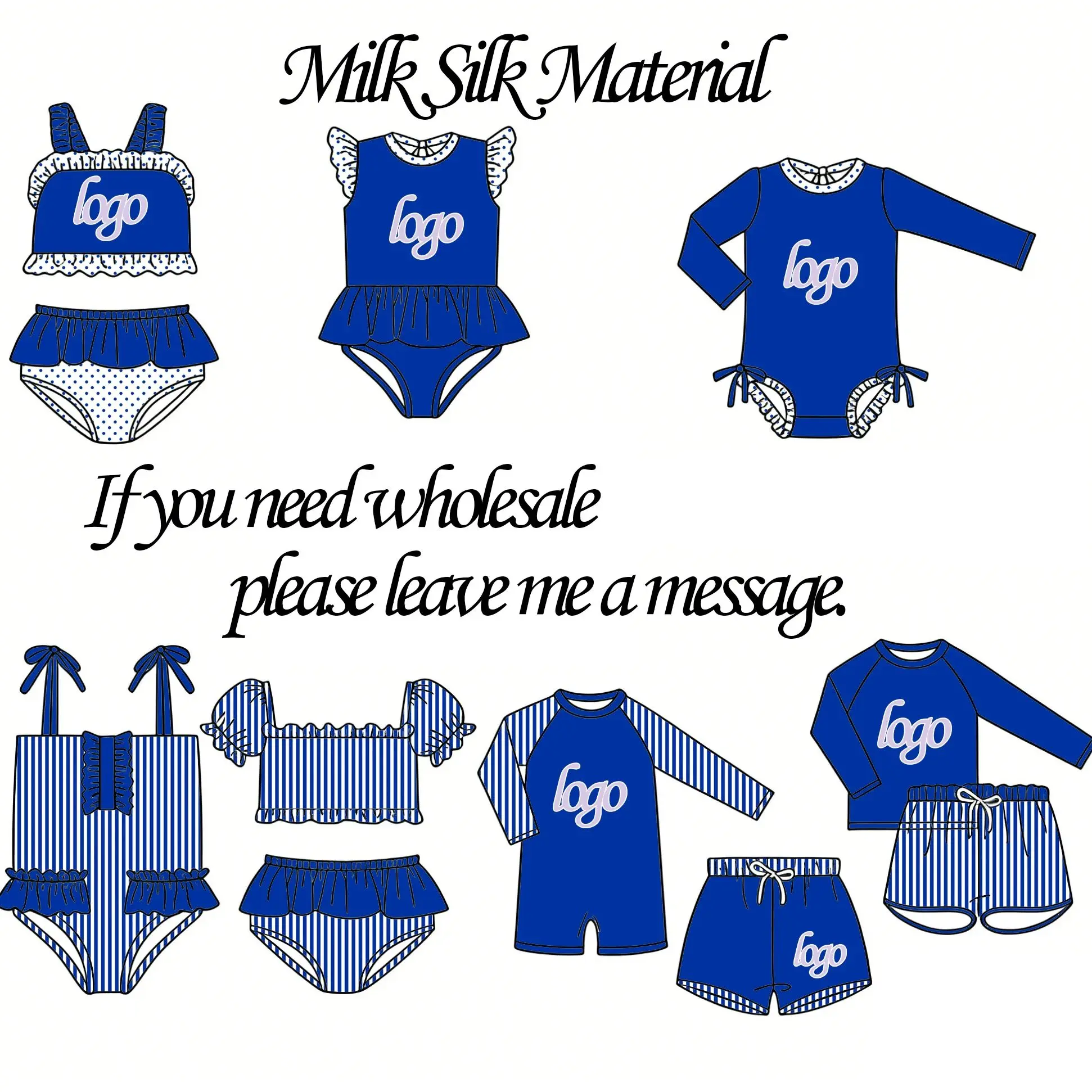 Custom Logo Milk Silk Material Sibling Girls Boys Two-Piece Swimsuit Set One-piece Swimsuit Swimming Shorts for Babies