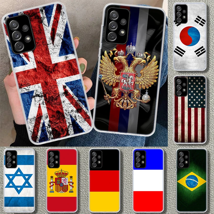 National Flag RU FR UK Phone Case for Samsung Galaxy A15 A25 A35 A55 A14 A24 A34 A54 A04S A13 A23 A33 A53 A03S A52 A12 A22 A32 A