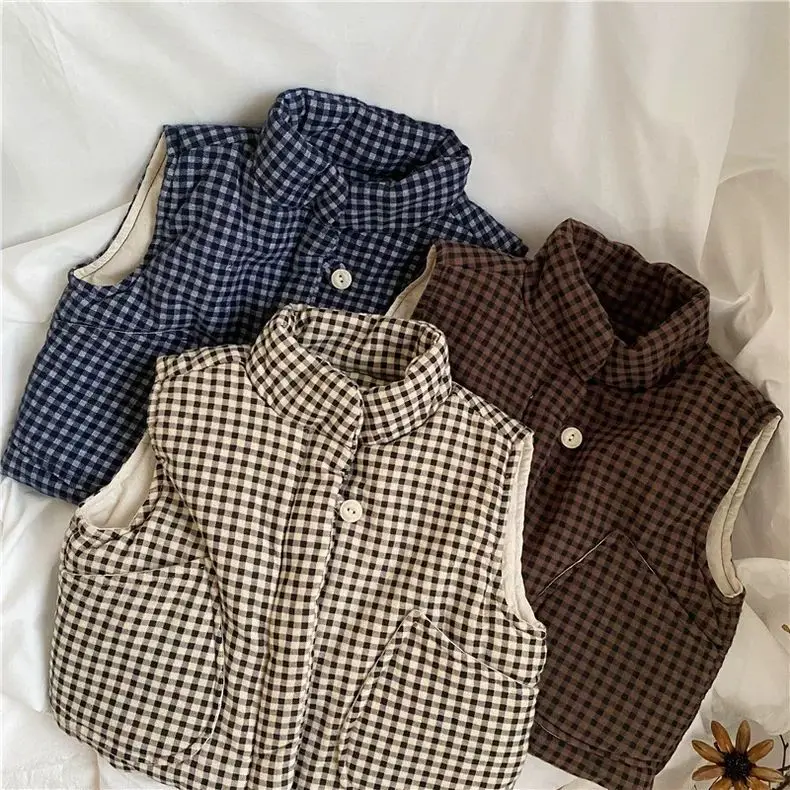

Kids Vests New 2024 Plaid Autumn Winter Fashion Korean Warm Casual Simple Style