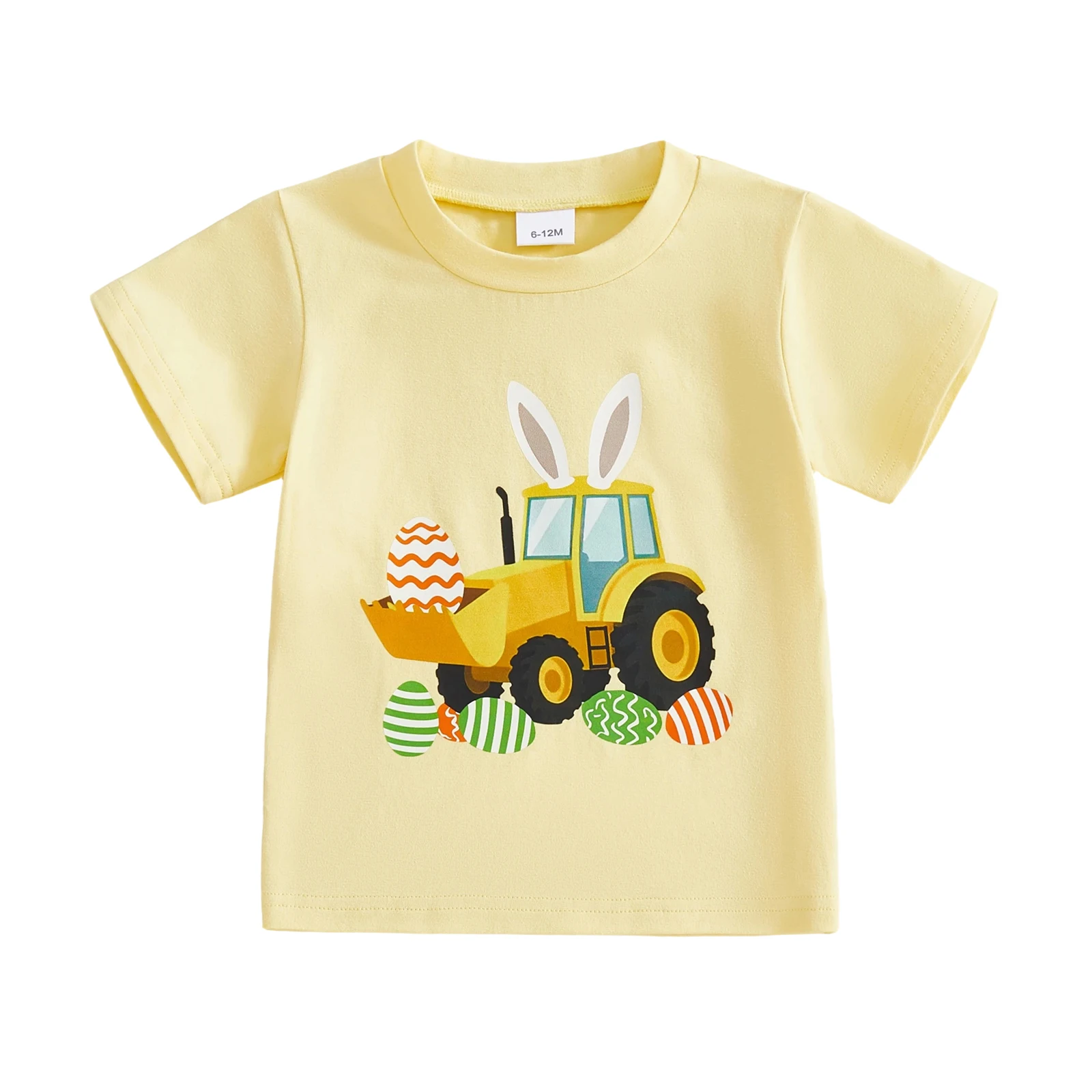 Toddler Baby Easter T Shirts Fashionable Excavator Printed Crew Neck Short Sleeve Tops