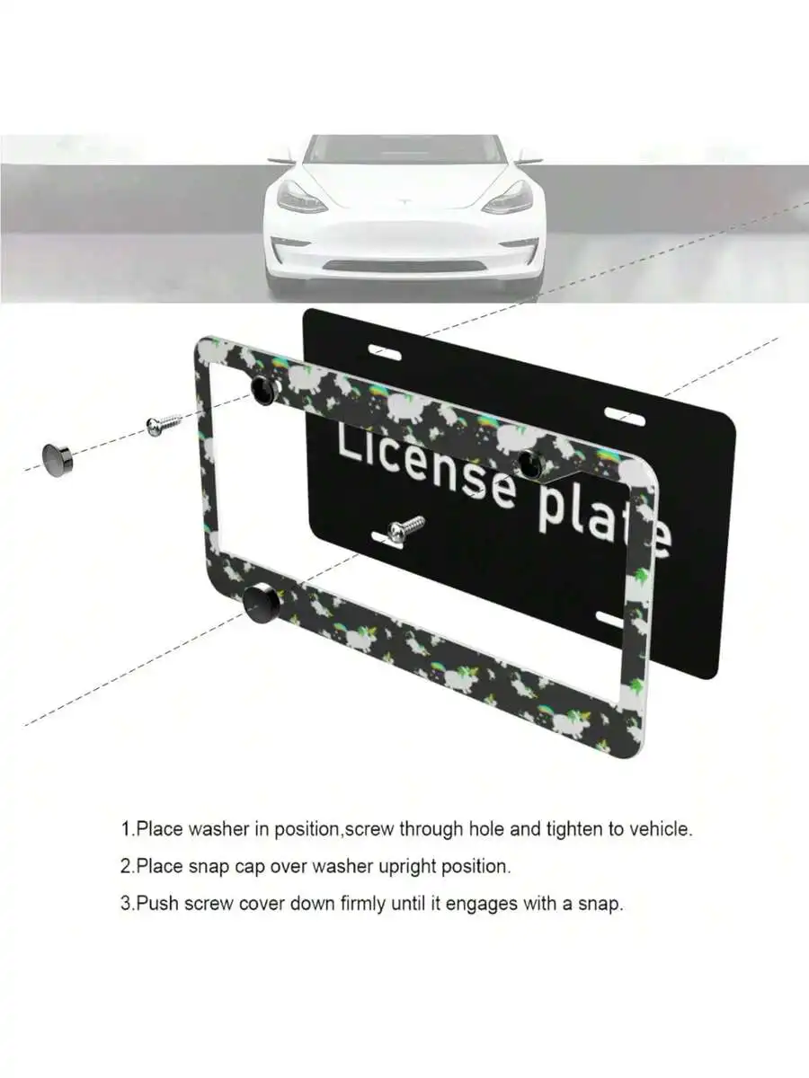 1 Aluminum License Plate Frame, Rainbow Pony Design, Durable Car Accessory, Unique Gift Idea, Suitable For Various American Car view 3