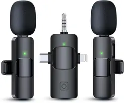 Microfono wireless 3 in 1 per iPhone Android Microfono lavalier wireless con cancellazione del rumore Microfono da bavero per videocitofono Podcast