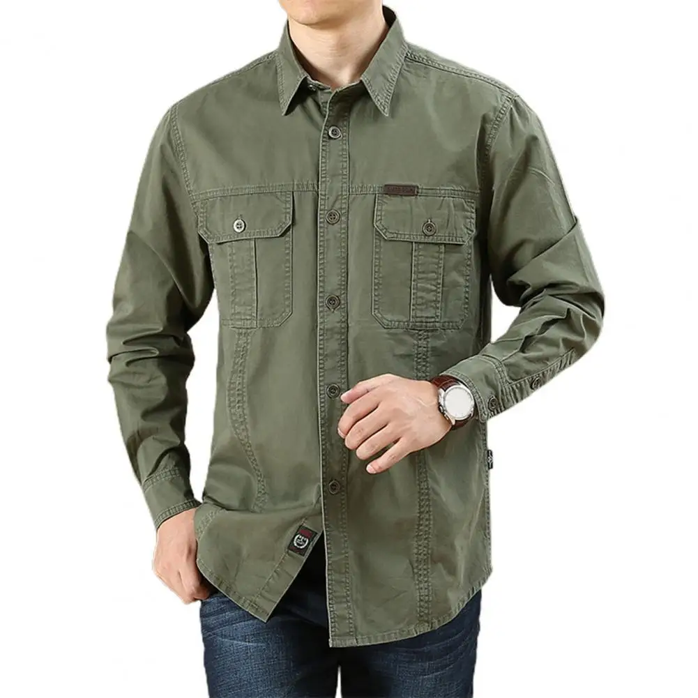 

Men's Cotton Shirt Summer Outdoor Breathable Long Sleeve Sport Fishing Trekking Military Shirts Camiseta Masculina