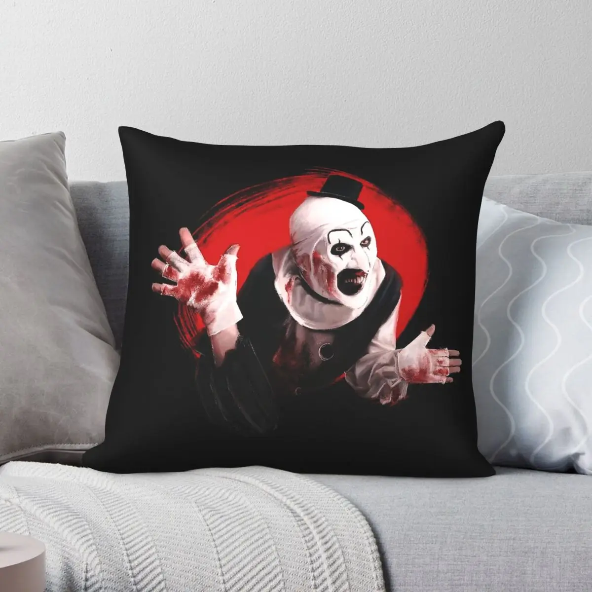 Terrifier Art The Clown Waving Square Pillowcase Polyester Linen Velvet Printed Decor Throw Pillow Case Room Cushion Cover 18