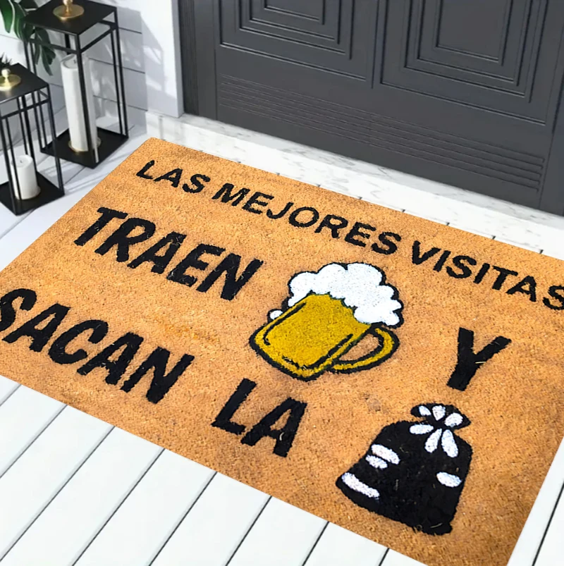 Rustic Spanish Beer and Trash Bag Doormat - Non-Slip Las Mejores Visitas Welcome Rug - Aesthetic Indoor Floor Carpet