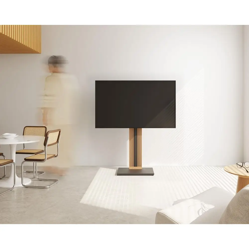 Support TV en bois design avec support pivotant et rangement dissimulé pour écrans de télévision de 32 à 65 pouces, meuble TV sur pied de style scandinave