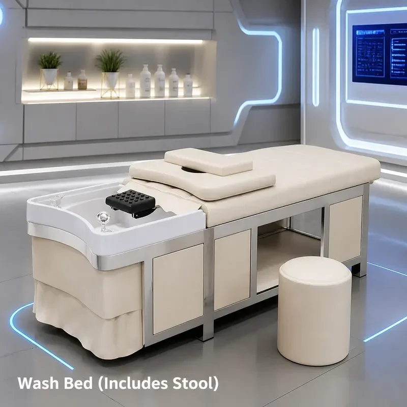 Stainless Steel Hair Treatment Shampoo Bed with Water Heater Fumigation and Water Circulation Multi Function Hairdressing Bed