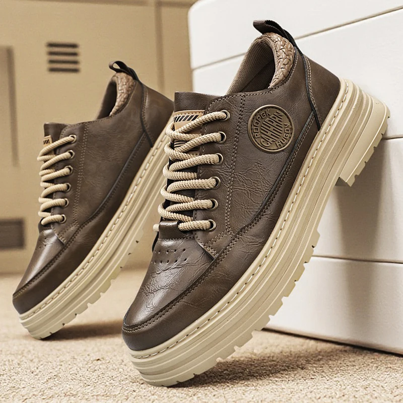 

Mens Western Boots Low Top Casual Work Shoes Vintage British Style Comfortable Leather Footwear