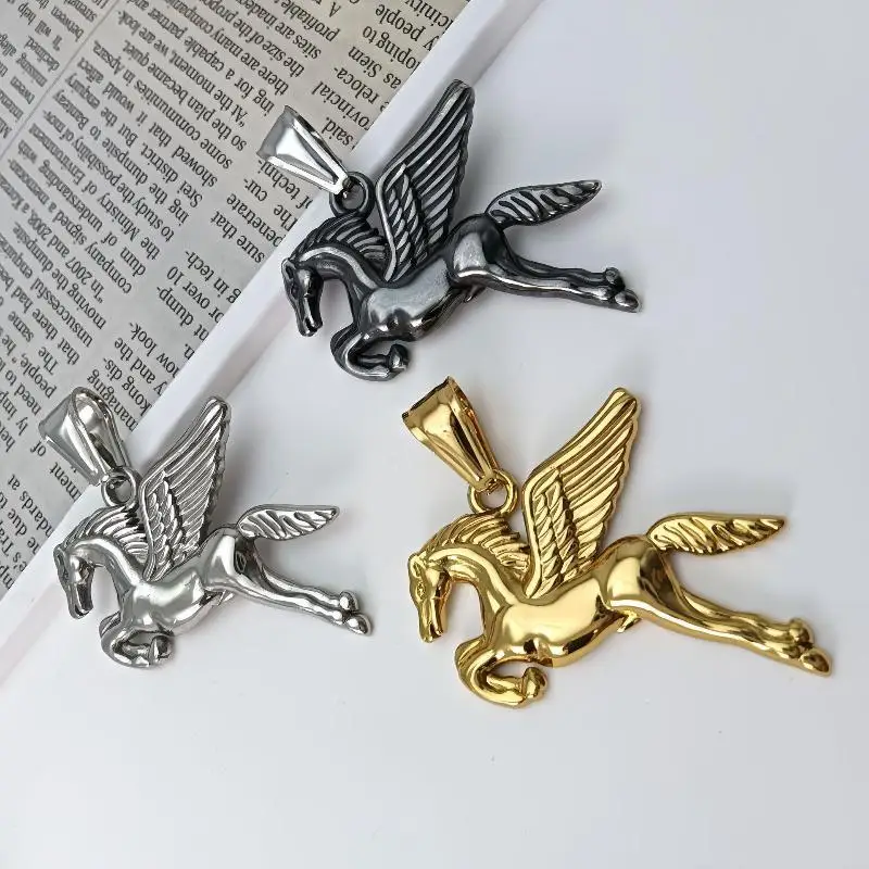 Pegasus Pendants Stainless Steel Angel Wings Horse Men Necklaces Chain Rock Hip Hop Party For Male Jewelry