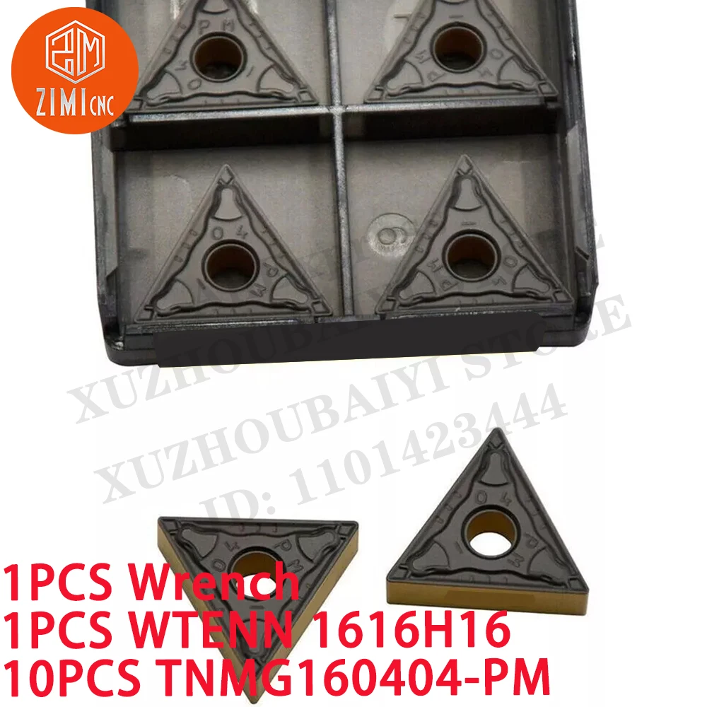 1 قطعة WTENN 1616H16 حامل أداة تحويل CNC مقاس 16 مم + 10 قطع TNMG160404-PM إدخالات كربيد التحويل مخرطة معدنية ميكانيكية أداة قطع