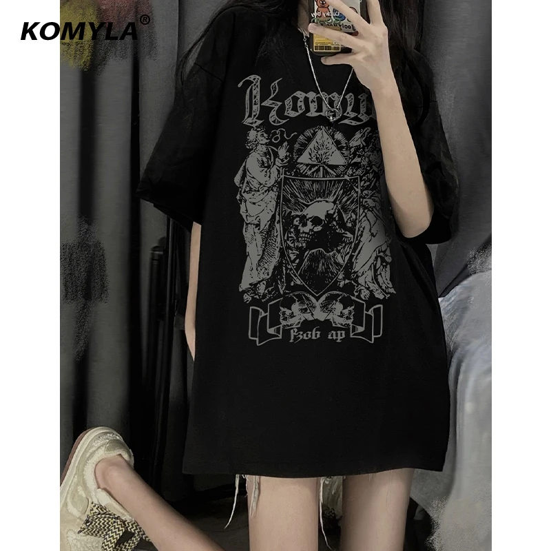 

100% Cotton American Dark Funeral Skull Gothic Short Sleeved T-shirt Women's Hiphop Punk Explosive Street Unisex Top Instagram