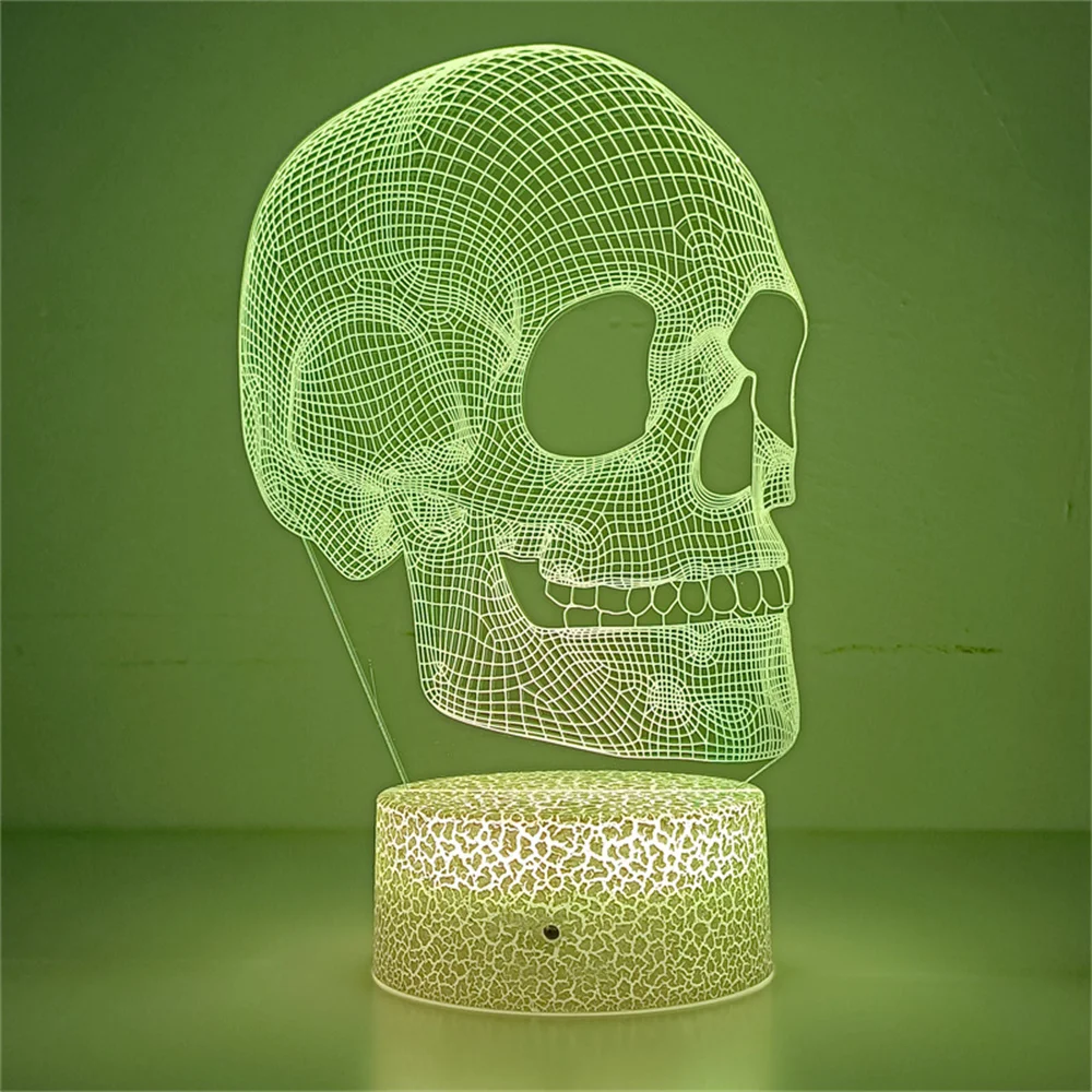 Skeleton 3D Illusion Lamp LED Desk Table Lamp Skull Night Light Best Christmas Halloween Birthday Gift for Child Baby Boys