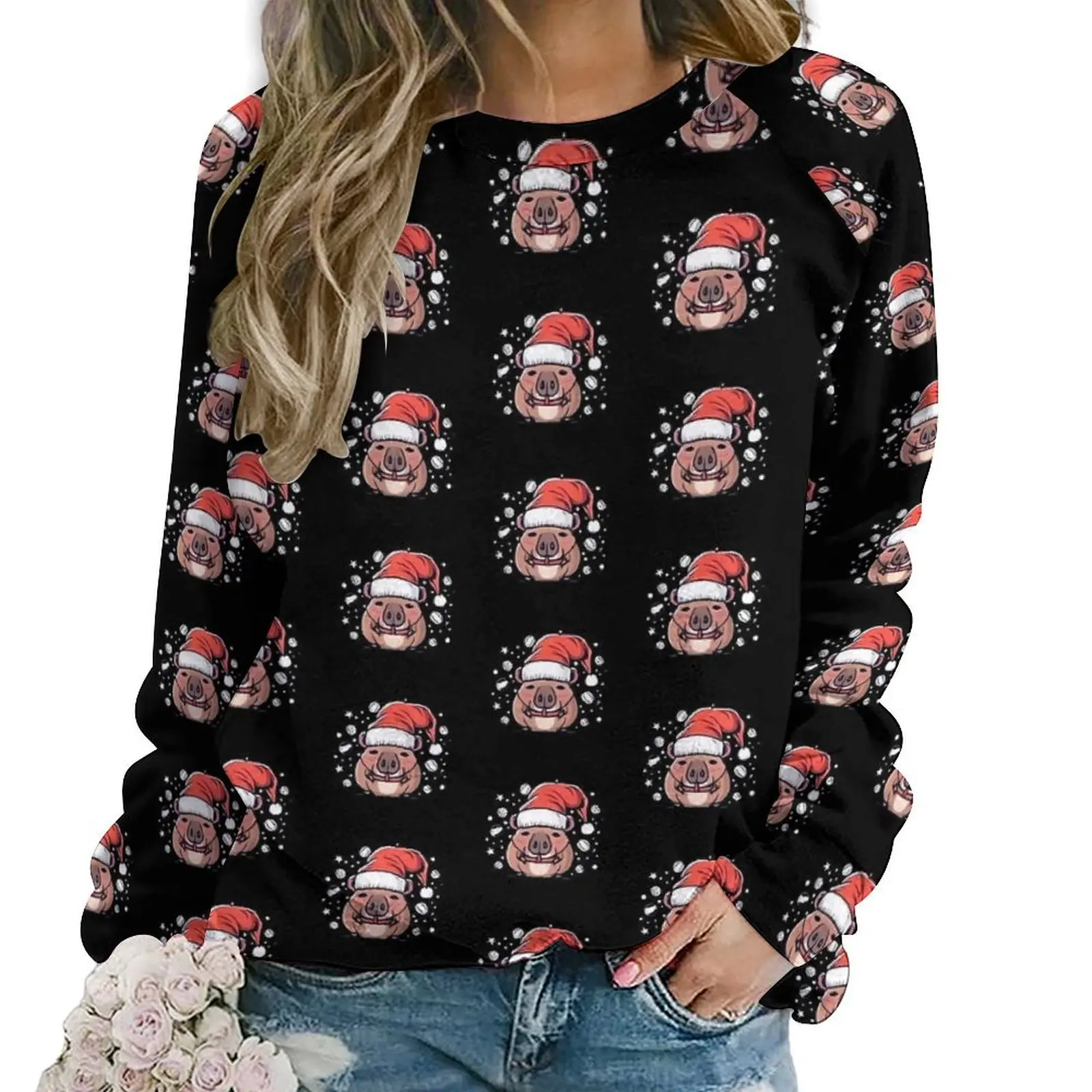 Capibara Navidad en un sombrero de Papá Noel Sudaderas con capucha casuales Sudadera con capucha de moda de primavera Sudaderas de moda urbana de gran tamaño de manga larga