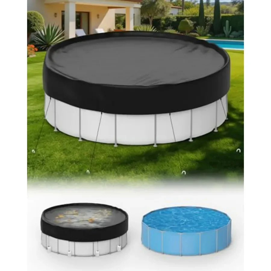 21 ft Round Pool Covers for Above Ground Pools, Black Heavy Duty Tear Resistant Solar Cover Protector Waterproof, Dustproof, Wi